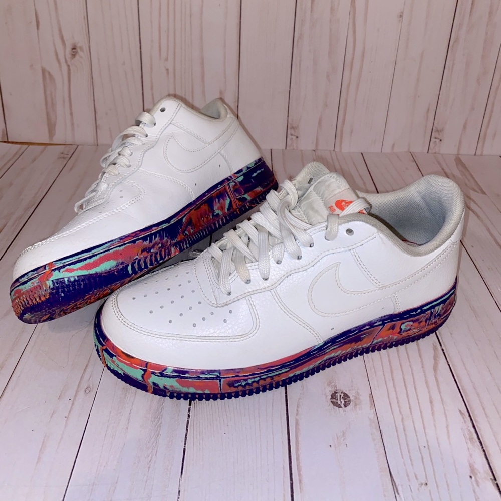 White Nike Air Force 1’s with Multicolor Marble